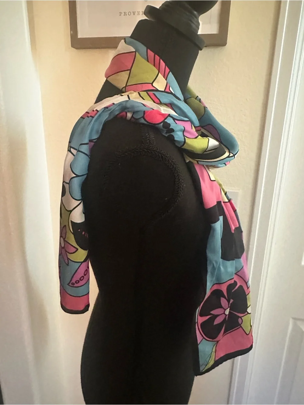 Oscar de la Renta Pink, Blue & Black Floral Silk Scarf